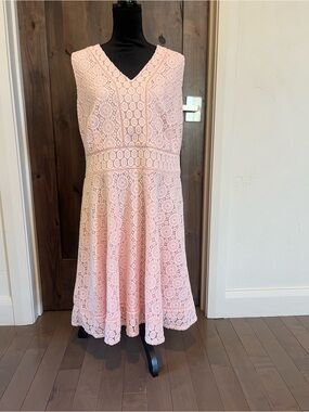 Charter Club Light Pink Lace V-Neck Fit & Flare Dress 1X NWT